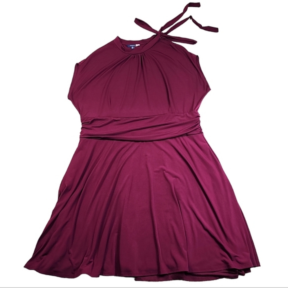 ModCloth Burgundy Retro Tie-Neck Jersey Dress - Picture 4 of 8